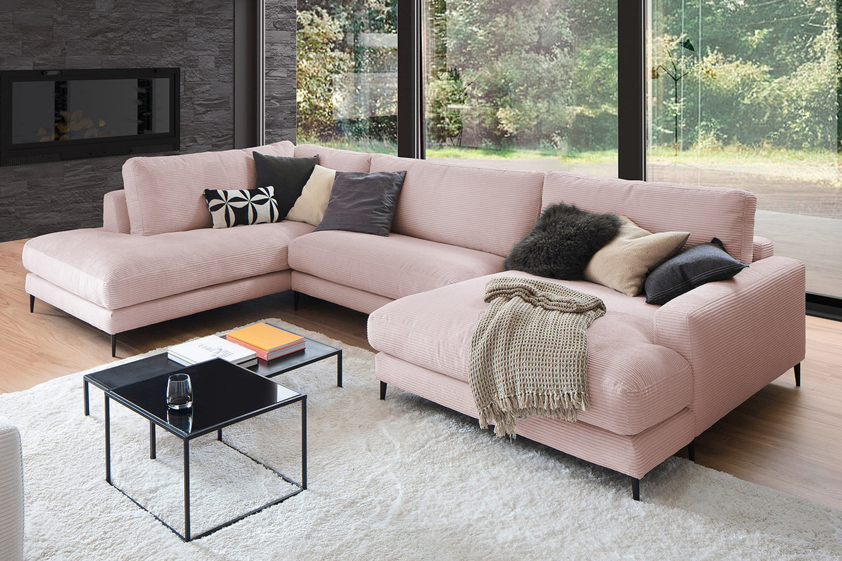 KAWOLA Sofa CARA Wohnlandschaft U-Form Cord rosa
