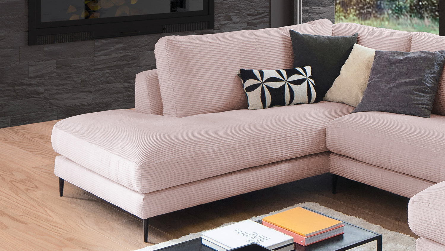 KAWOLA Sofa CARA Wohnlandschaft U-Form Cord rosa