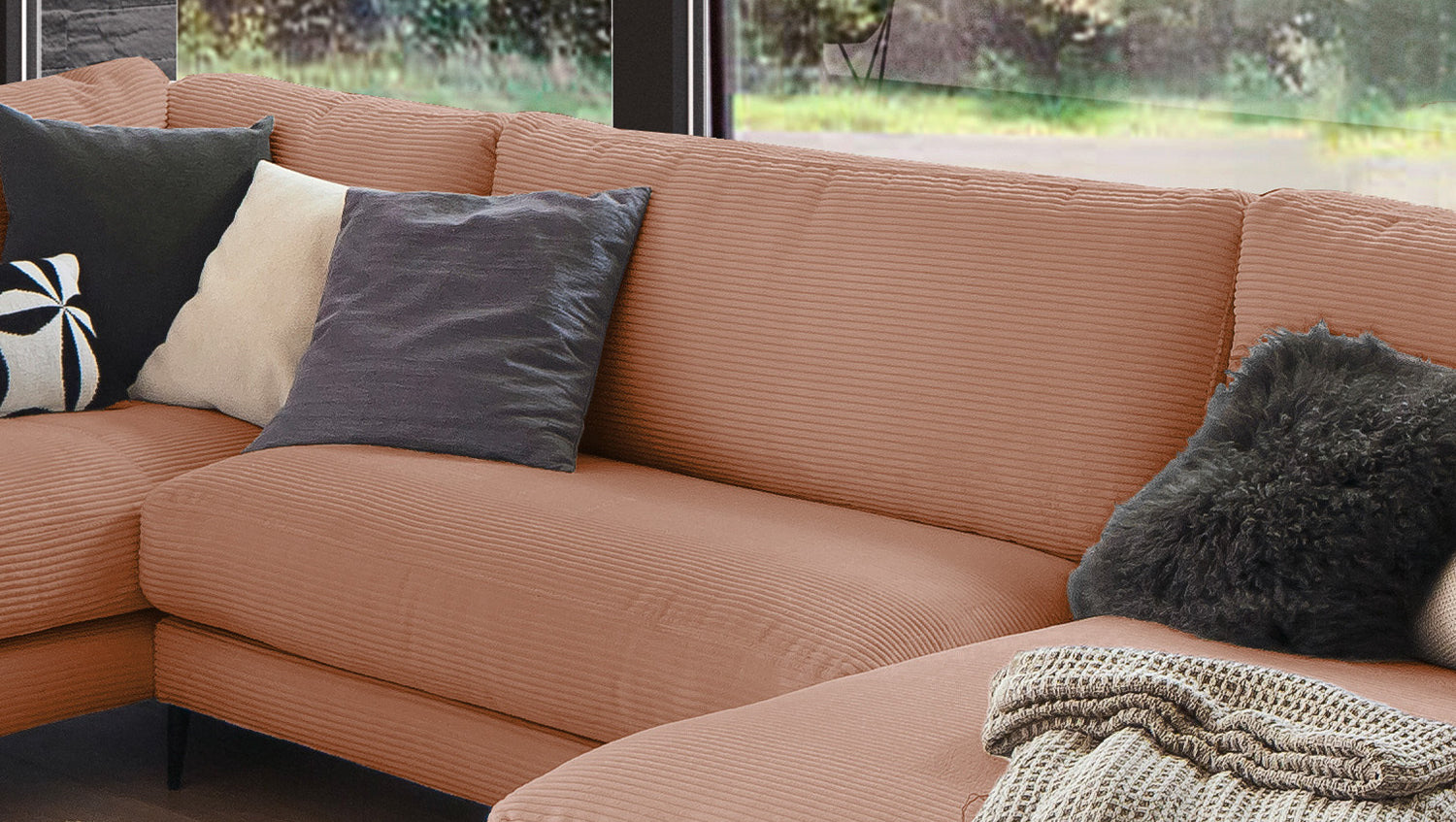 KAWOLA Sofa CARA Wohnlandschaft U-Form Cord rost