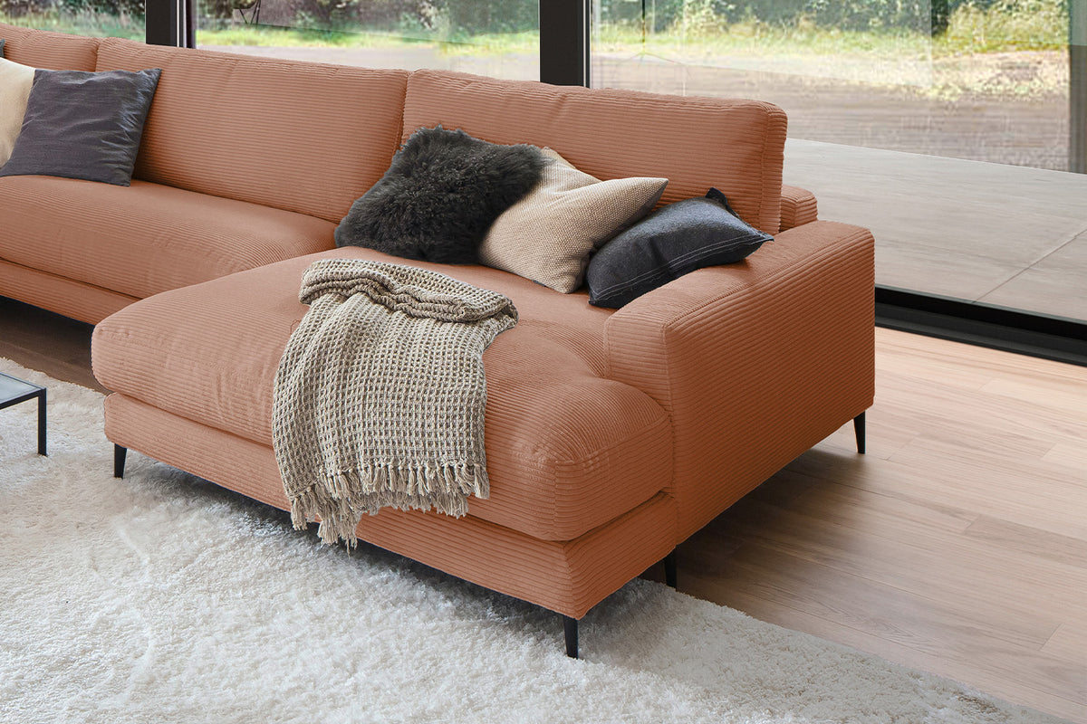 KAWOLA Sofa CARA Wohnlandschaft U-Form Cord rost