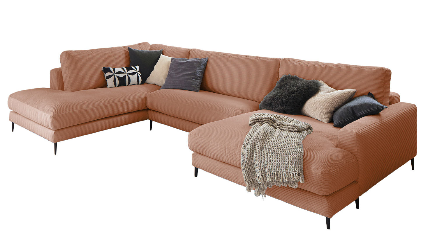 KAWOLA Sofa CARA Wohnlandschaft U-Form Cord rost