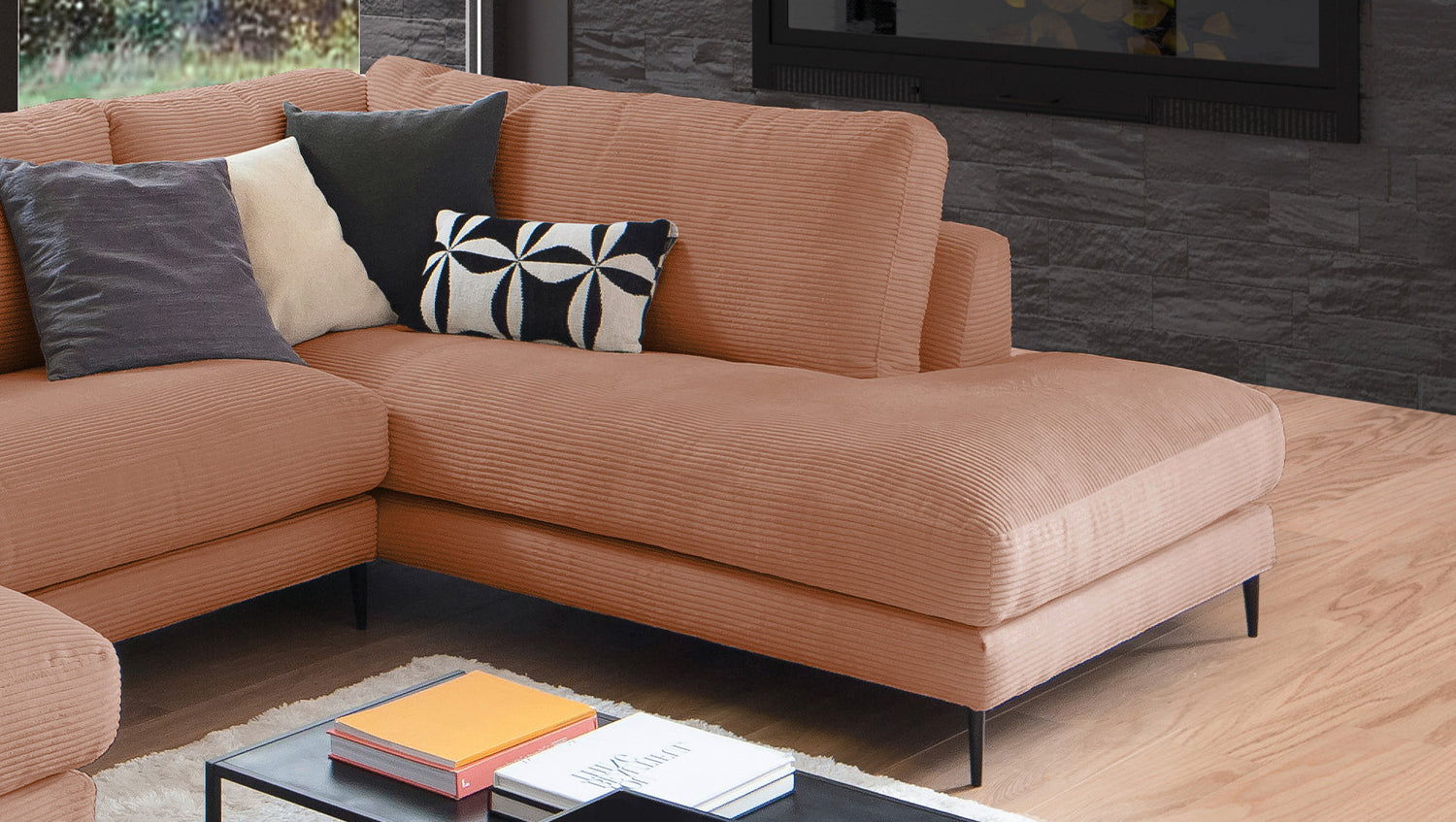 KAWOLA Sofa CARA Wohnlandschaft U-Form Cord rost