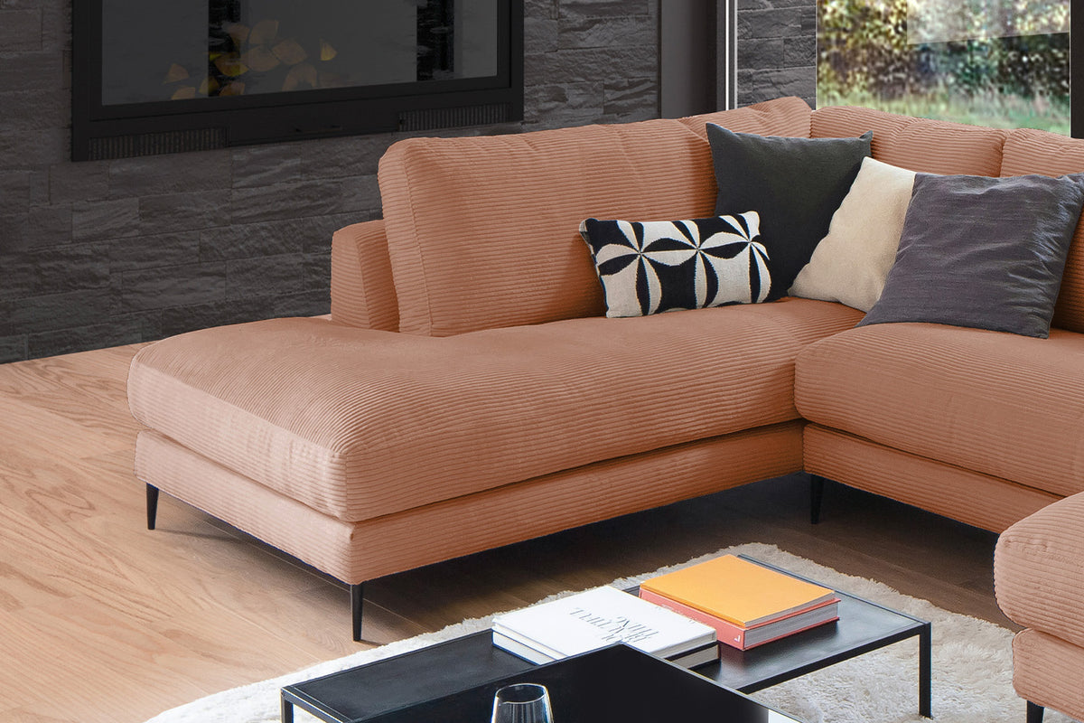 KAWOLA Sofa CARA Wohnlandschaft U-Form Cord rost