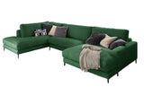 KAWOLA Sofa CARA Wohnlandschaft U-Form Cord smaragd