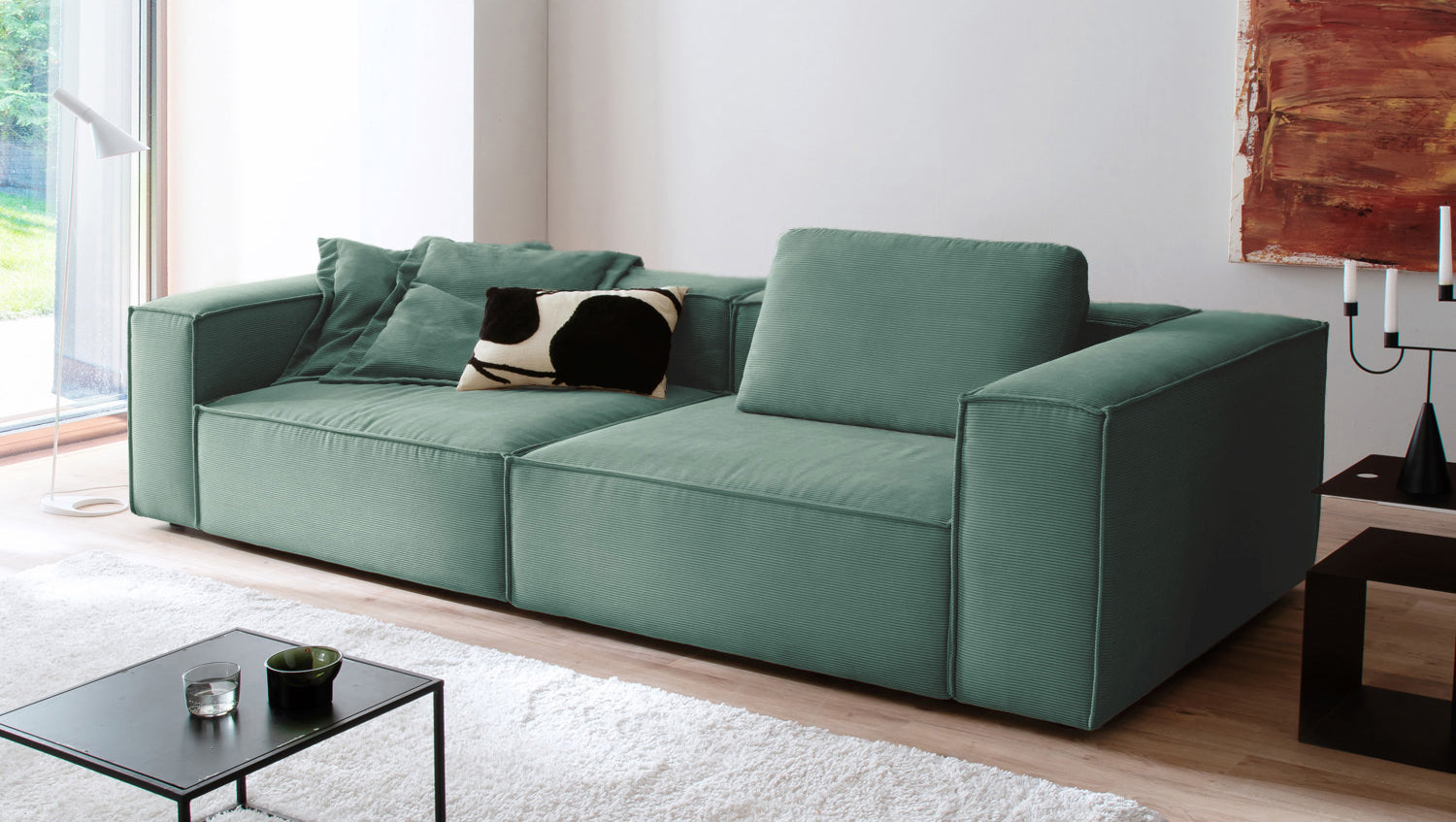 KAWOLA Sofa CARMO 3-Sitzer Feincord grün