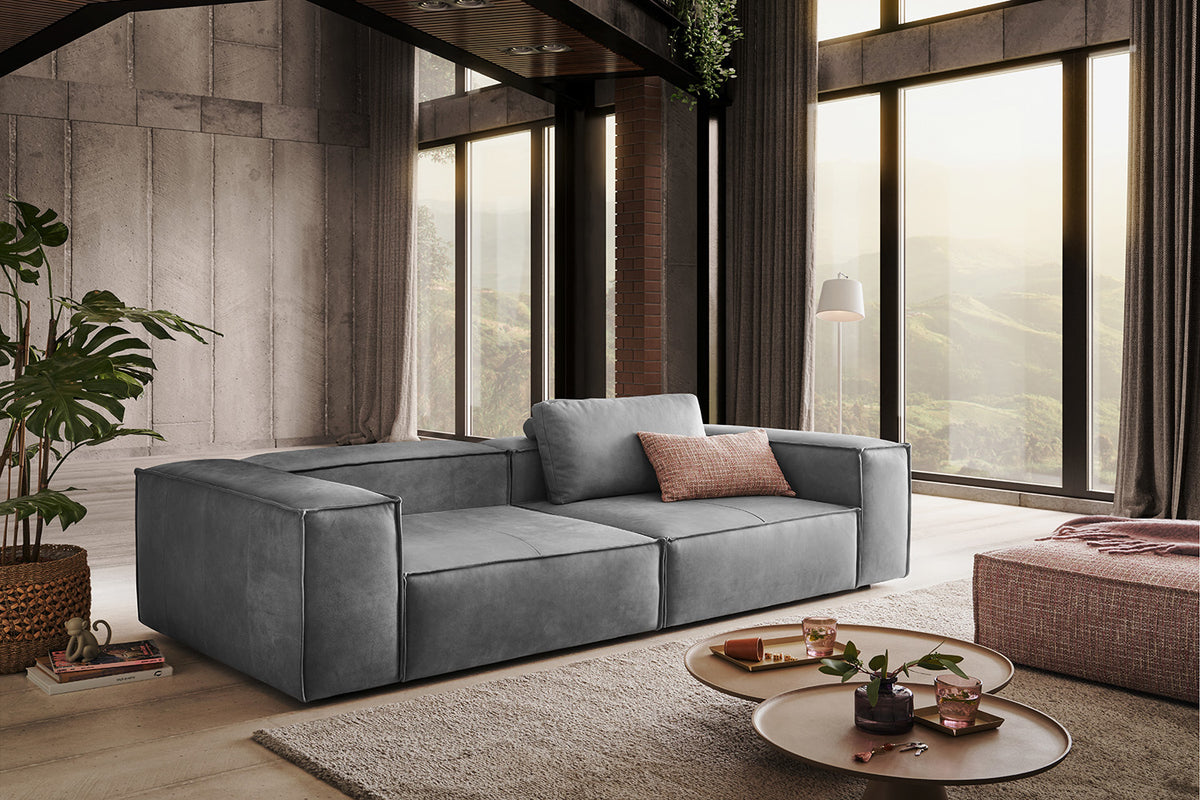 KAWOLA Sofa CARMO 3-Sitzer Leder grau
