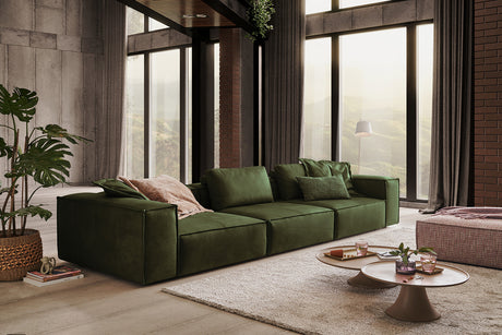 KAWOLA Sofa CARMO 4-Sitzer Leder olivgrün