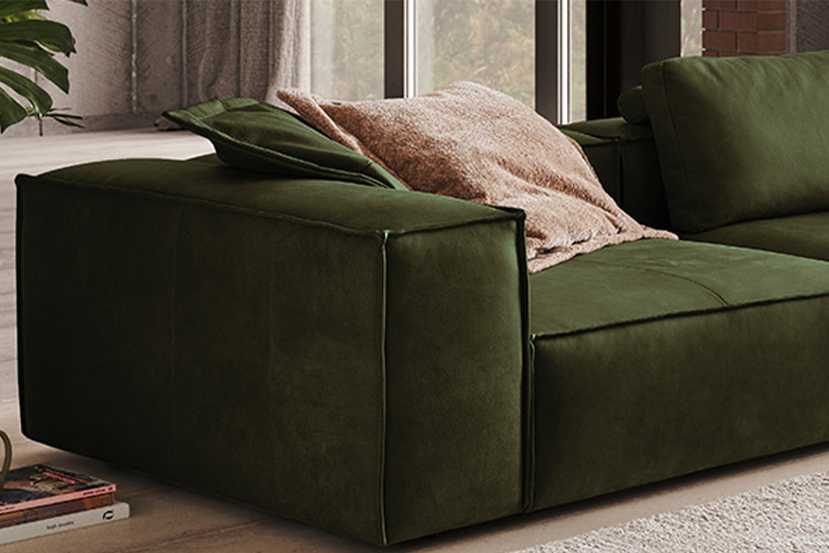 KAWOLA Sofa CARMO 4-Sitzer Leder olivgrün