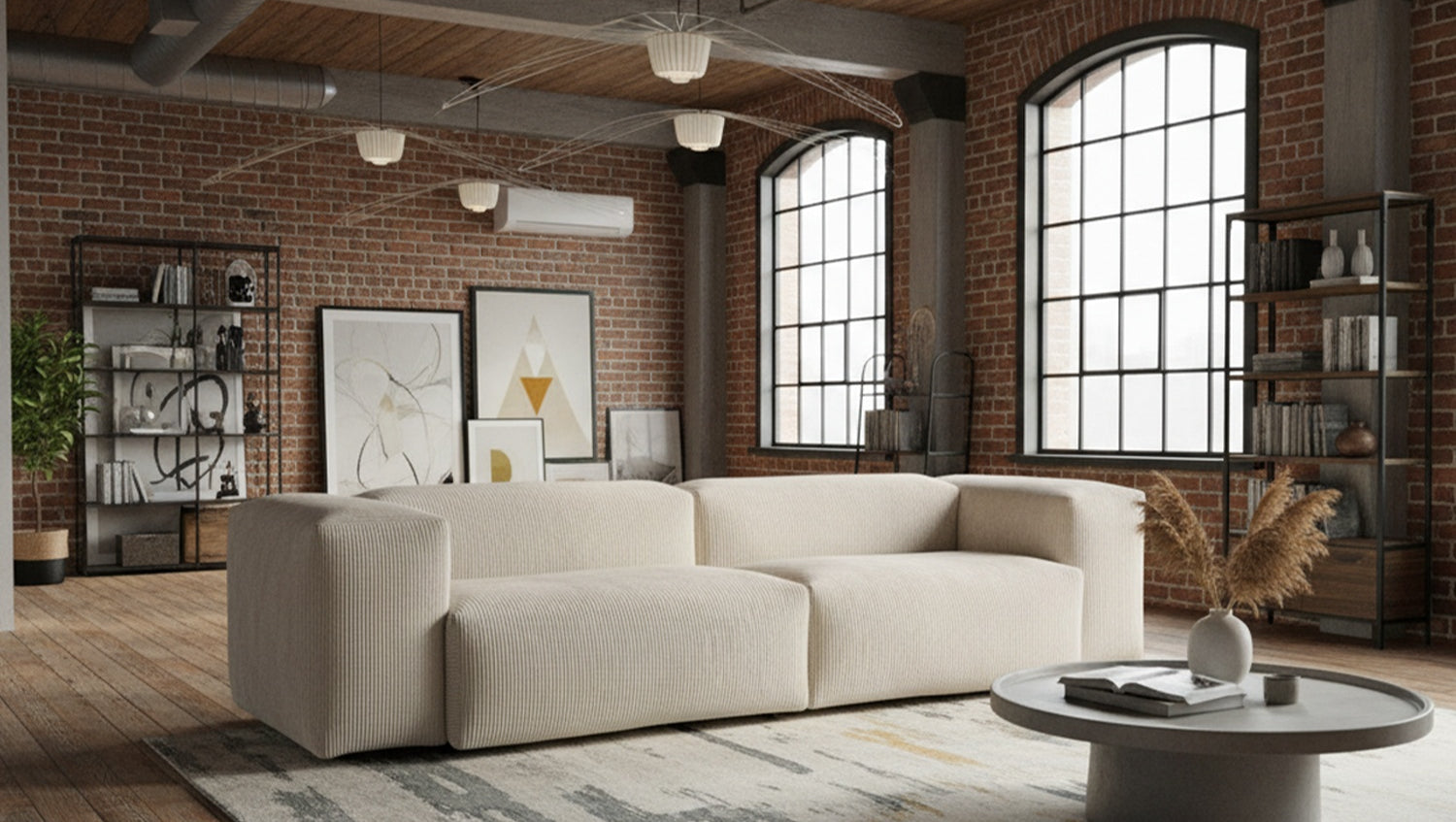KAWOLA Sofa CELESTE 4-Sitzer mit Hocker Cord cremeweiß