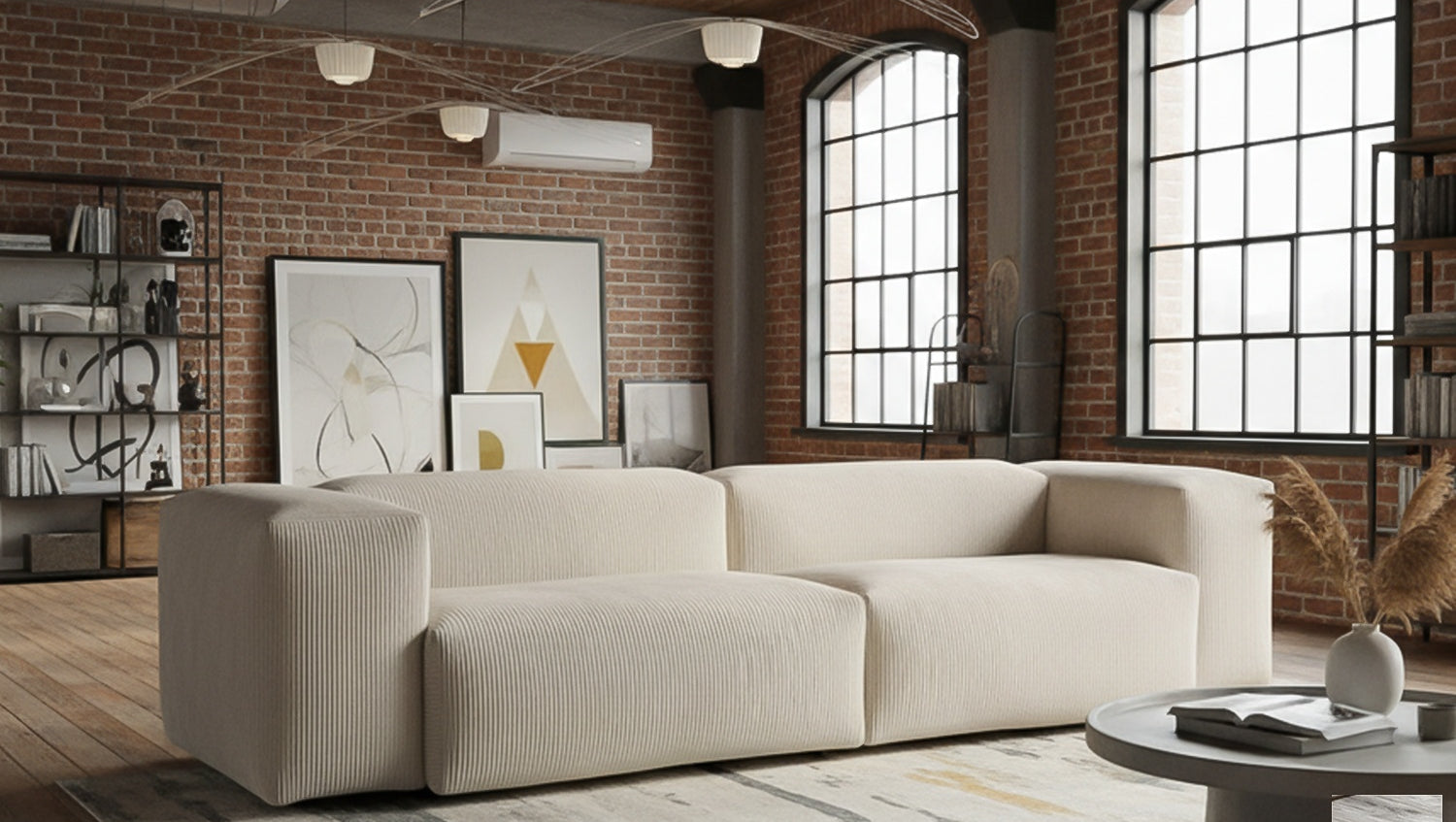 KAWOLA Sofa CELESTE 4-Sitzer mit Hocker Cord cremeweiß
