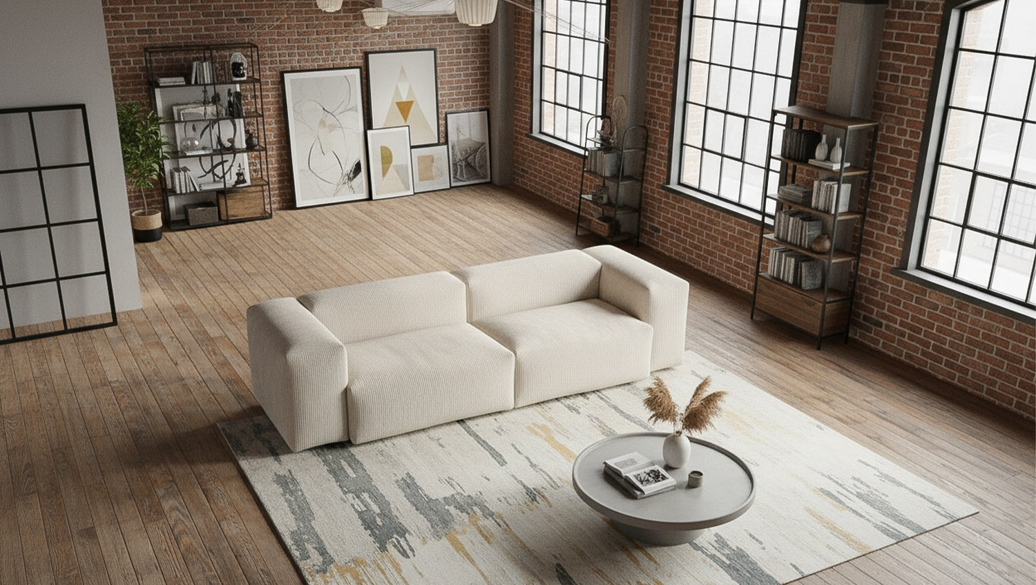 KAWOLA Sofa CELESTE 4-Sitzer mit Hocker Cord cremeweiß