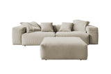 KAWOLA Sofa CELESTE 4-Sitzer mit Hocker Cord cremeweiß