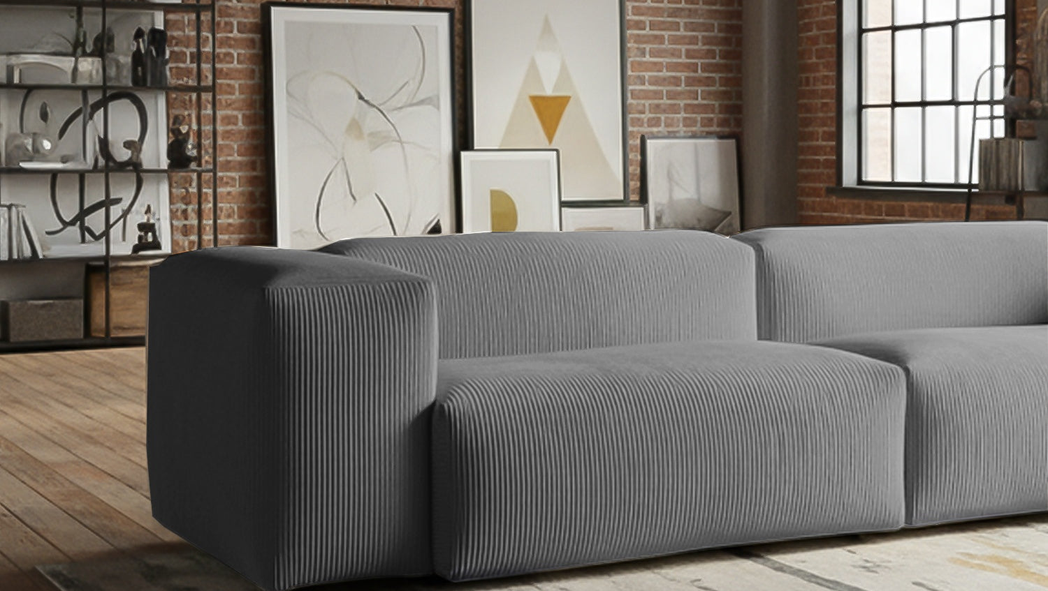 KAWOLA Sofa CELESTE 4-Sitzer mit Hocker Cord grau