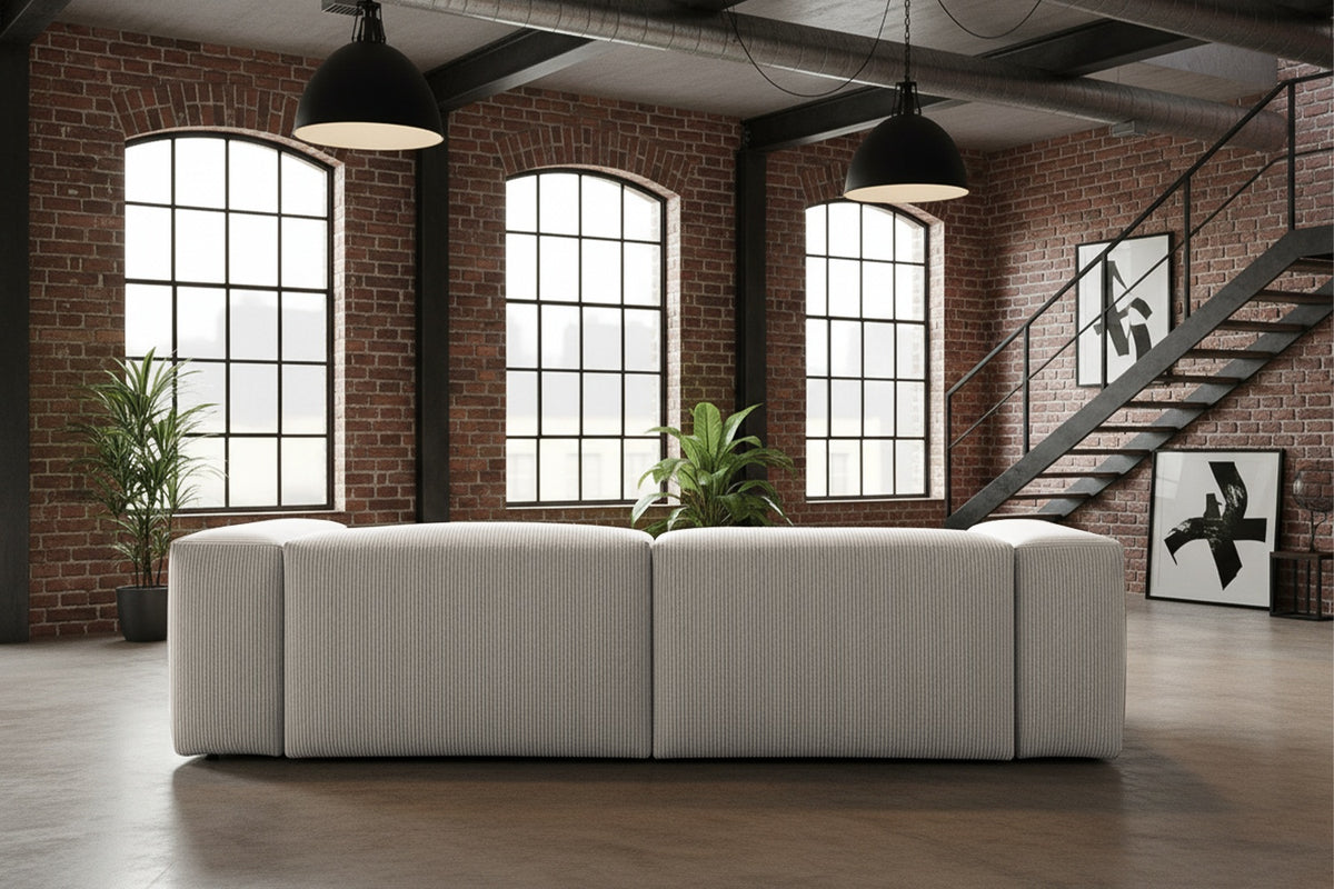 KAWOLA Sofa CELESTE 4-Sitzer mit Hocker Cord hellgrau