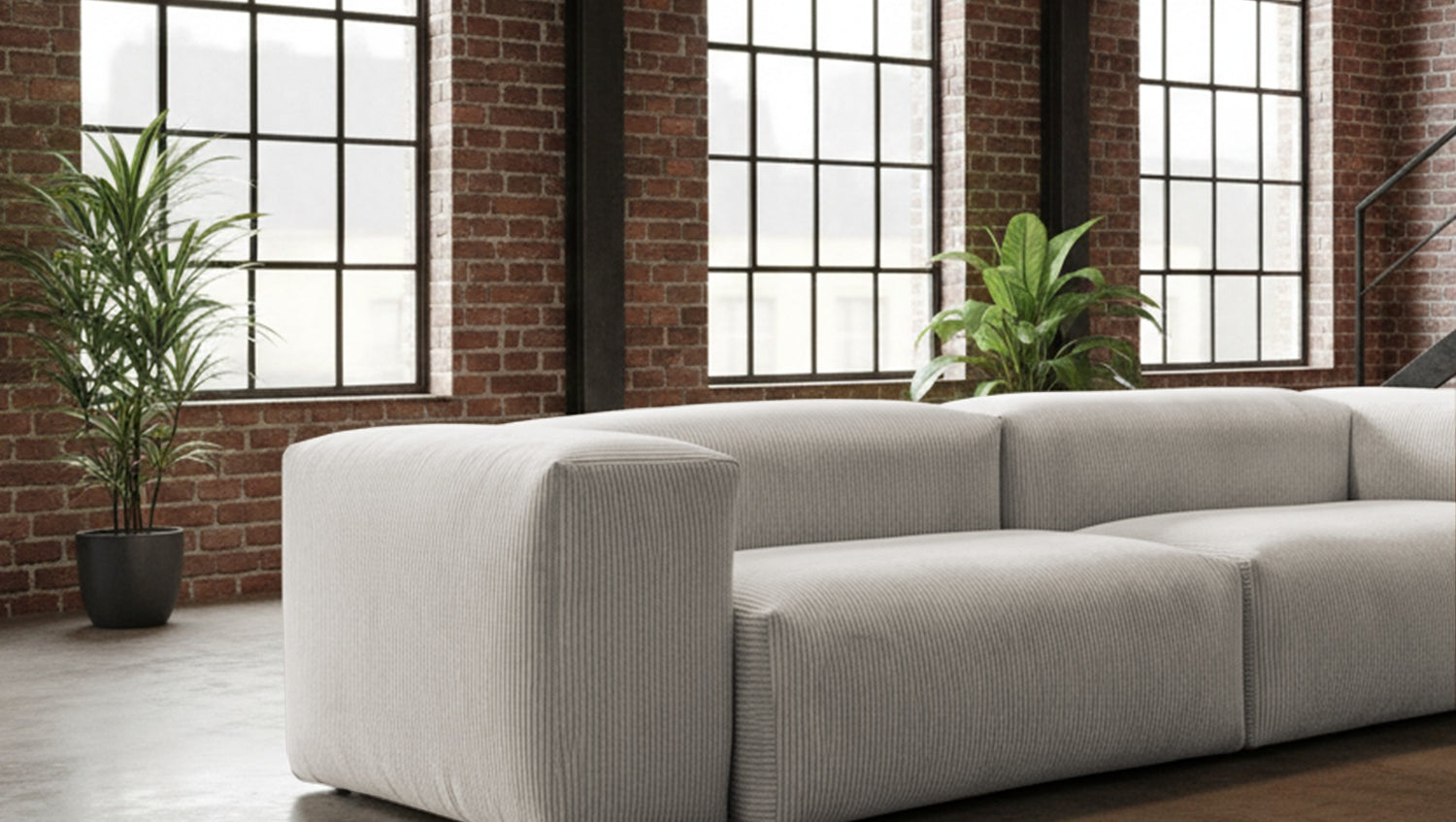 KAWOLA Sofa CELESTE 4-Sitzer mit Hocker Cord hellgrau