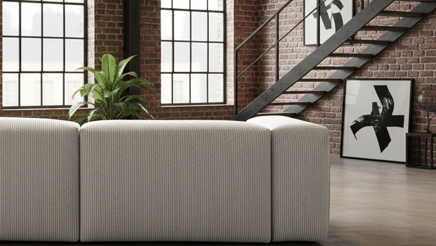 KAWOLA Sofa CELESTE 4-Sitzer mit Hocker Cord hellgrau