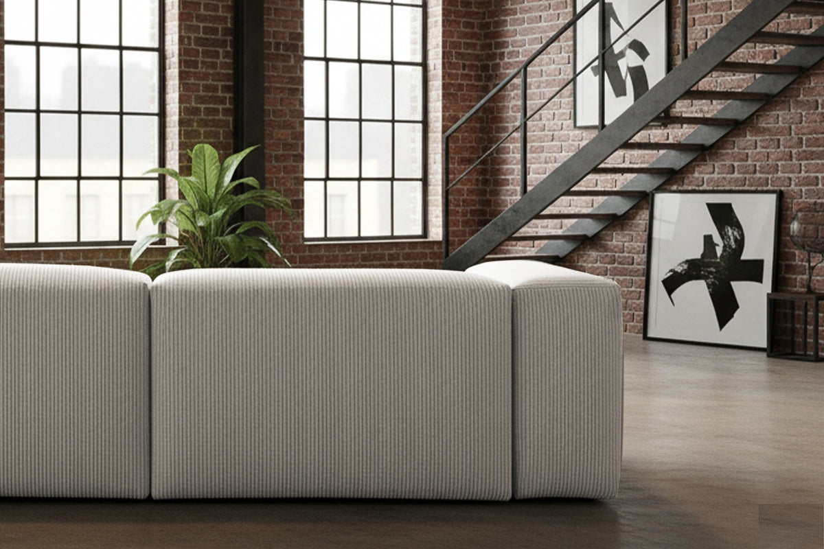 KAWOLA Sofa CELESTE 4-Sitzer mit Hocker Cord hellgrau