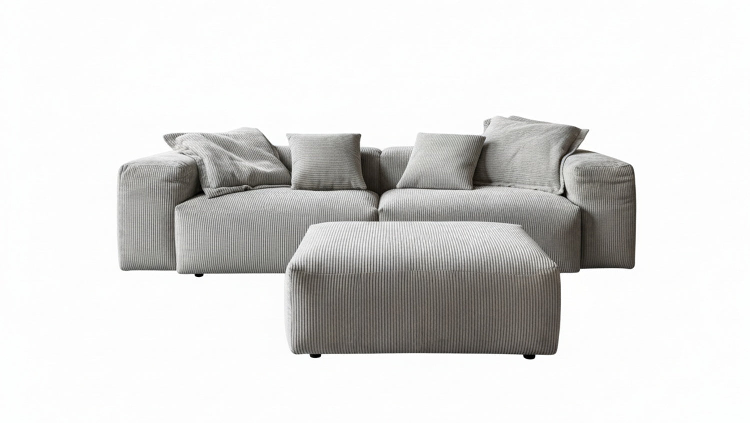 KAWOLA Sofa CELESTE 4-Sitzer mit Hocker Cord hellgrau