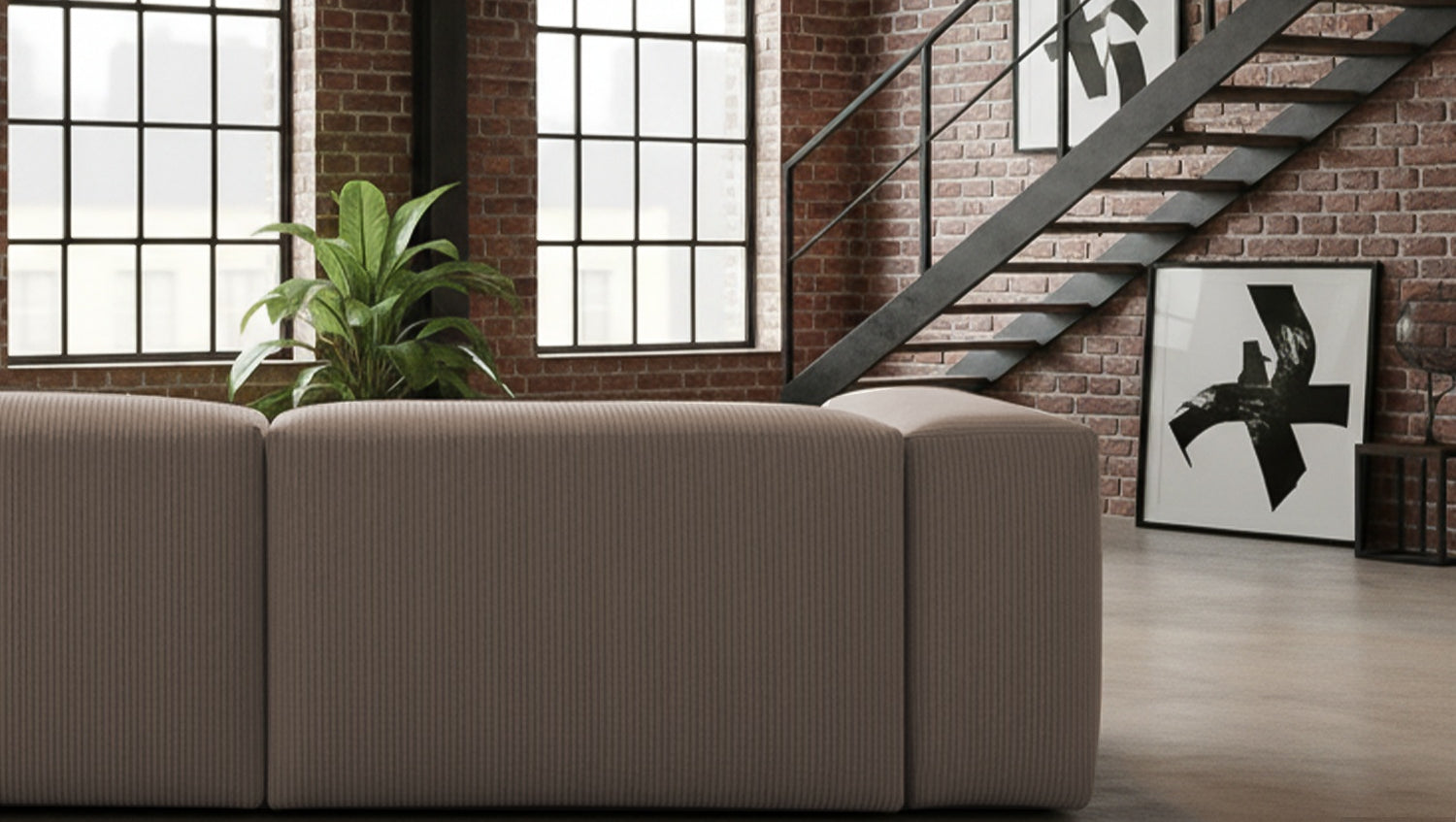 KAWOLA Sofa CELESTE 4-Sitzer mit Hocker Cord taupe