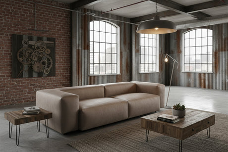 KAWOLA Sofa CELESTE 4-Sitzer mit Hocker Lederfaserstoff anthrazit