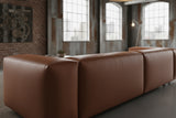 KAWOLA Sofa CELESTE 4-Sitzer mit Hocker Lederfaserstoff cognac