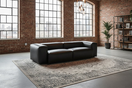 KAWOLA Sofa CELESTE 4-Sitzer mit Hocker Lederfaserstoff schwarz