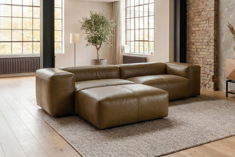 KAWOLA Sofa CELESTE 4-Sitzer Leder camel, Mit Fußhocker