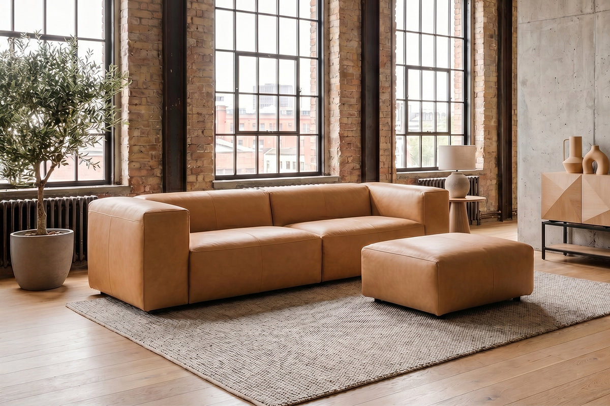 KAWOLA Sofa CELESTE 4-Sitzer Leder cognac