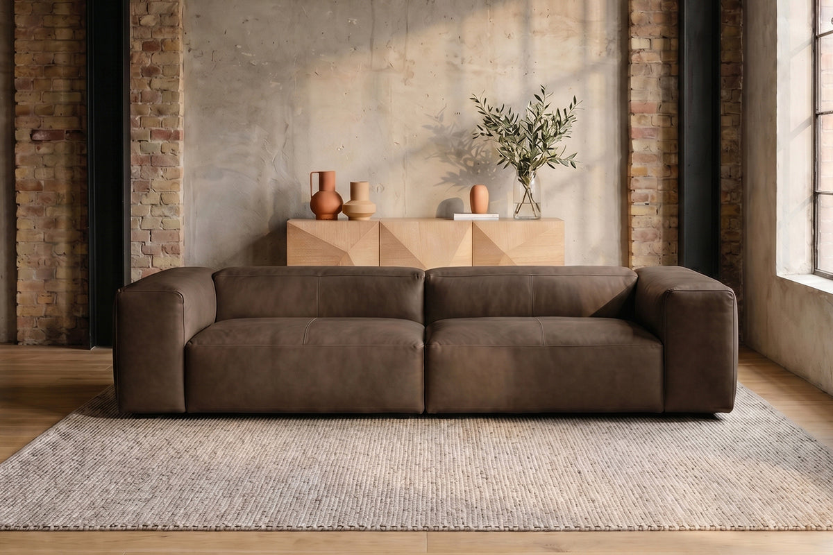 KAWOLA Sofa CELESTE 4-Sitzer Leder dunkelbraun