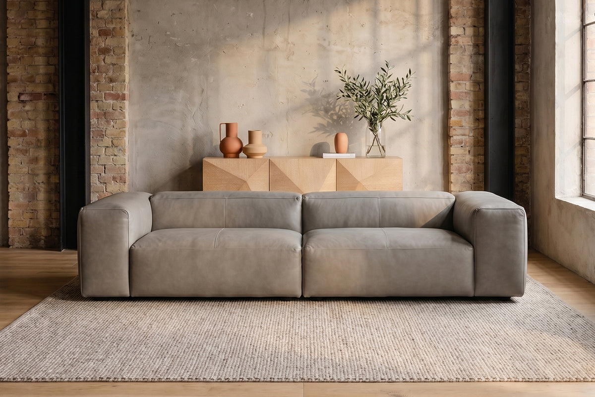 KAWOLA Sofa CELESTE 4-Sitzer Leder grau