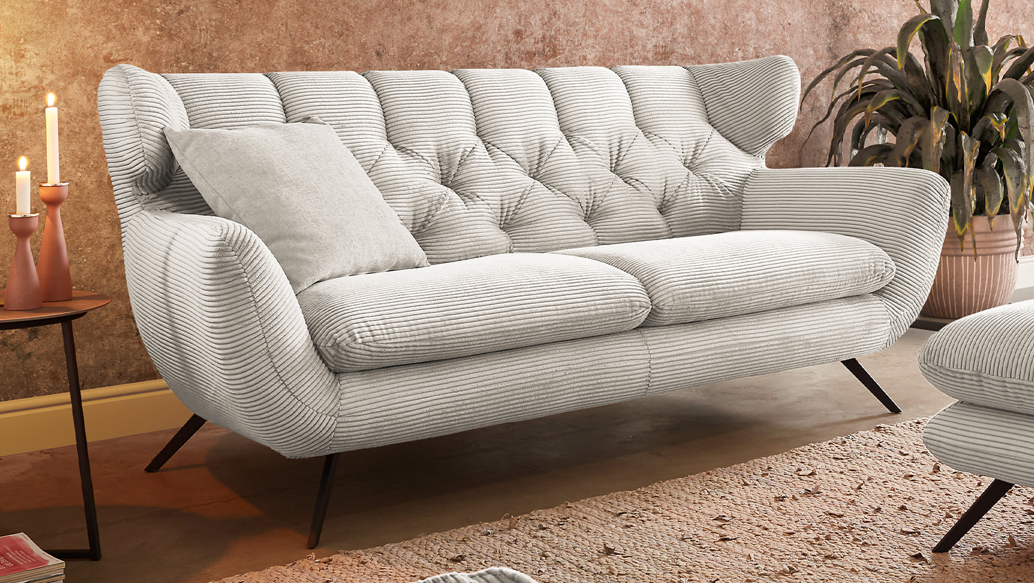 KAWOLA Sofa CHARME Cord cremeweiß, 2-Sitzer