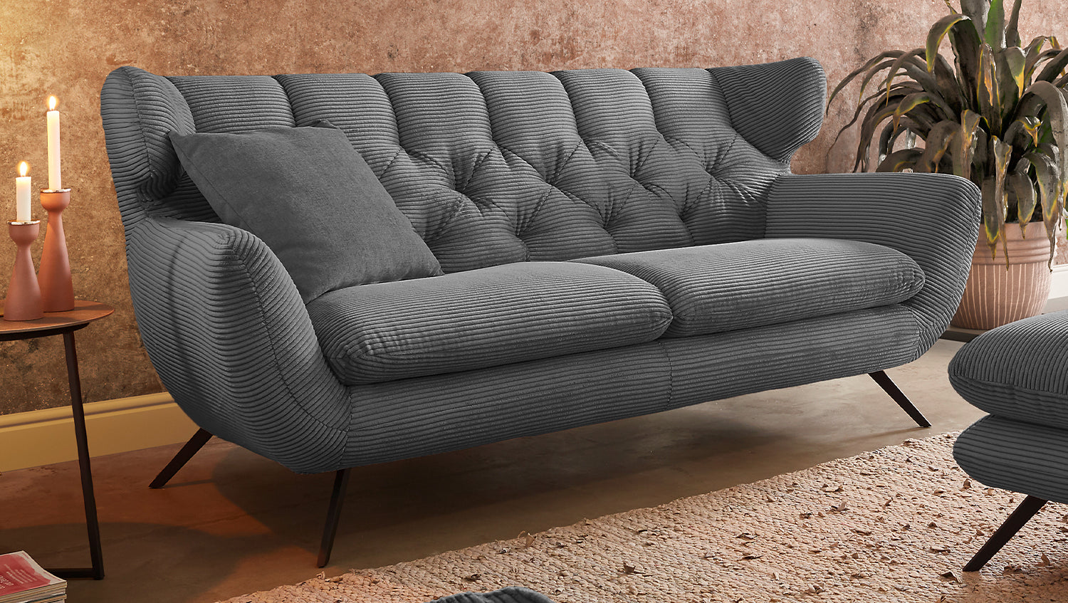 KAWOLA Sofa CHARME Cord grau, 2-Sitzer
