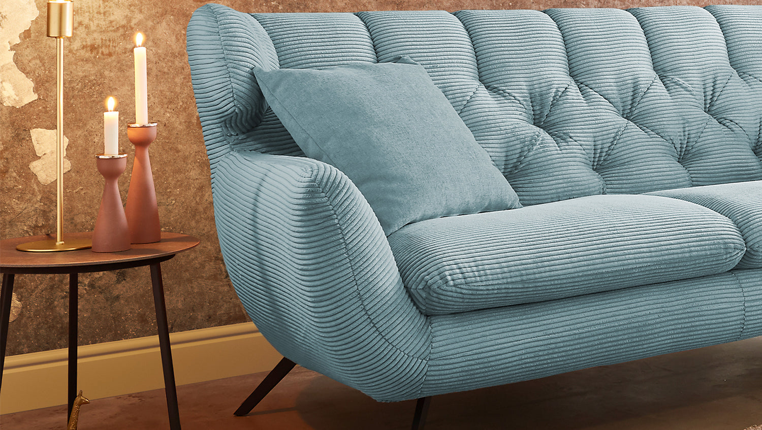 KAWOLA Sofa CHARME Cord hellblau