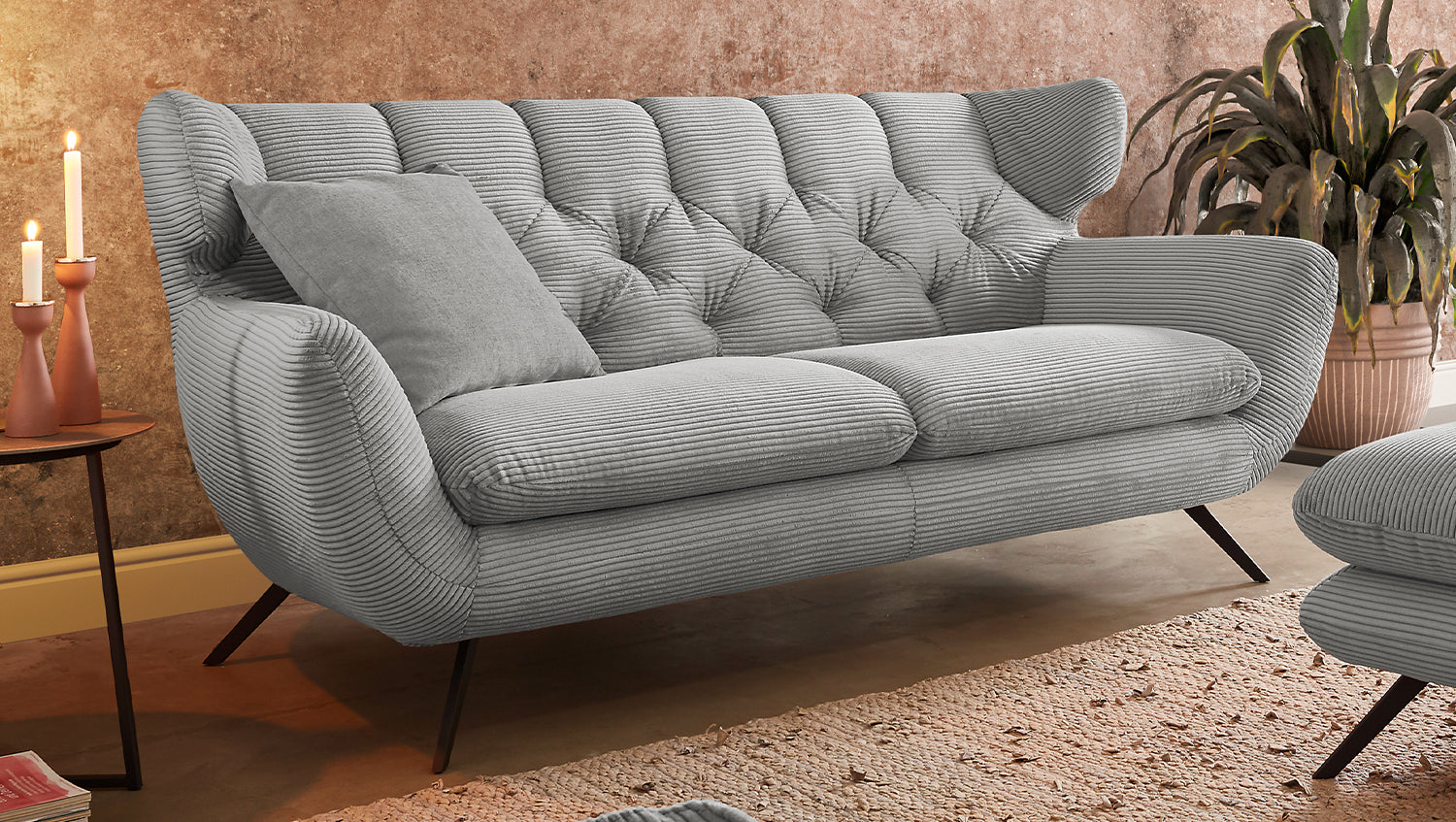 KAWOLA Sofa CHARME Cord hellgrau, 2.5-Sitzer