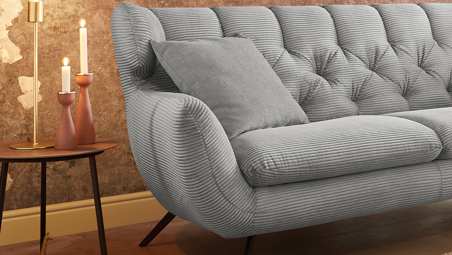 KAWOLA Sofa CHARME Cord hellgrau