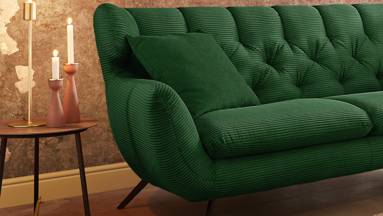 KAWOLA Sofa CHARME Cord smaragd