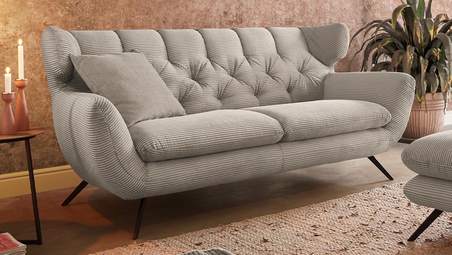 KAWOLA Sofa CHARME Cord steingrau, 2.5-Sitzer