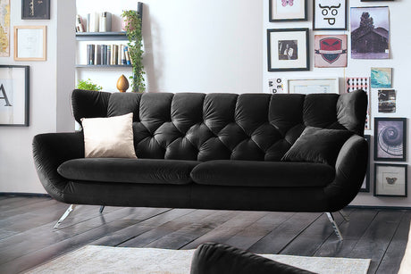 KAWOLA Sofa CHARME Velvet schwarz, 3-Sitzer