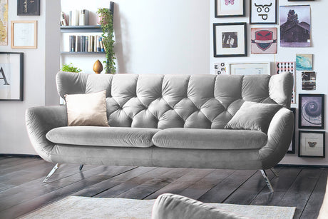 KAWOLA Sofa CHARME Velvet silber, 2.5-Sitzer
