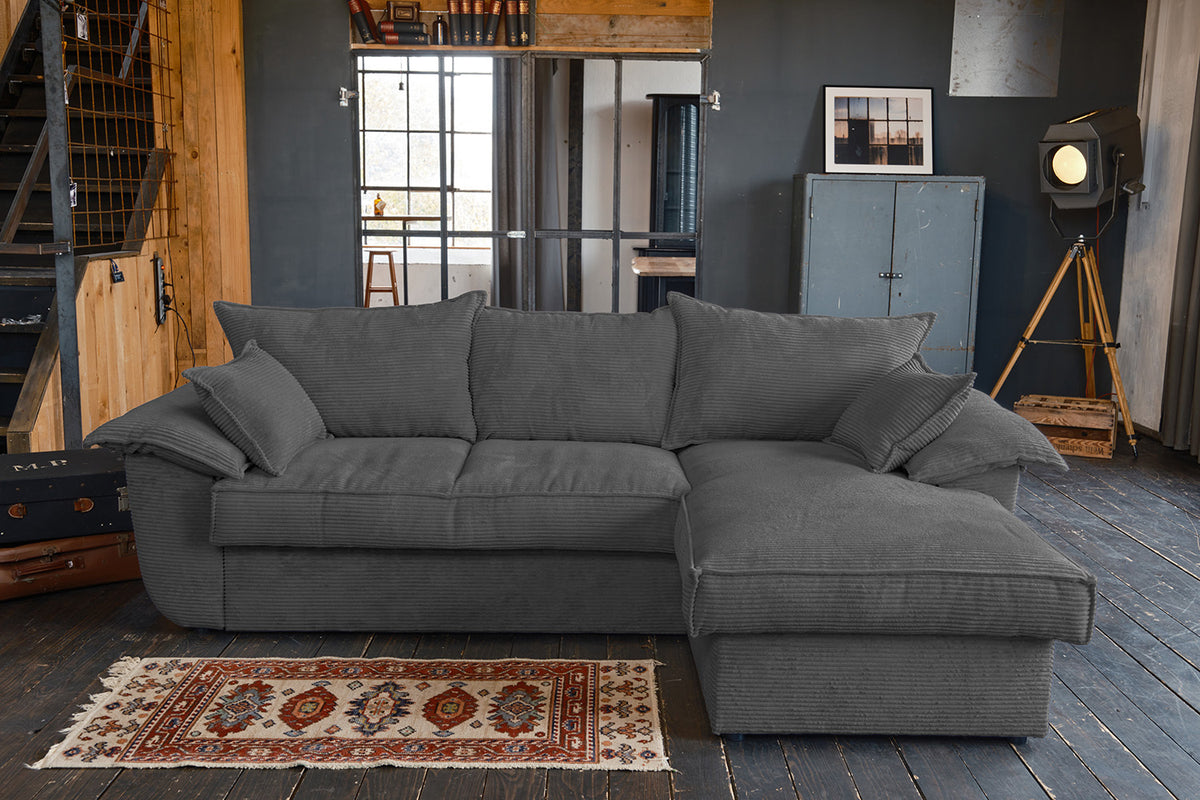 KAWOLA Sofa DAMETO Ecksofa Bettsofa Schlafsofa mit Stauraum Cord grau