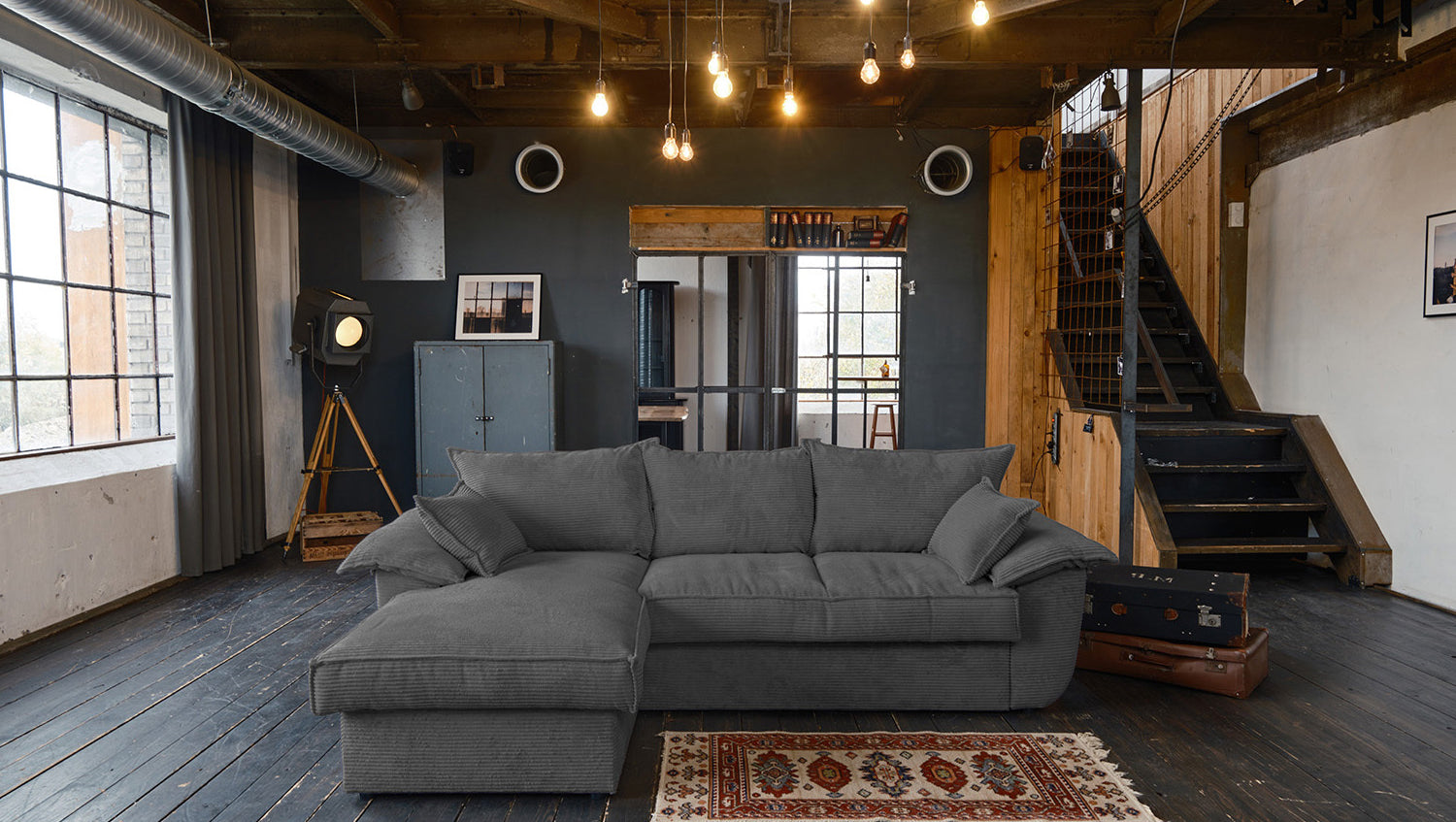 KAWOLA Sofa DAMETO Ecksofa Bettsofa Schlafsofa mit Stauraum Cord grau, Links