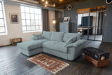 KAWOLA Sofa DAMETO Ecksofa Bettsofa Schlafsofa mit Stauraum Cord hellblau