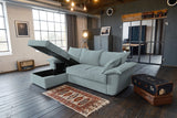 KAWOLA Sofa DAMETO Ecksofa Bettsofa Schlafsofa mit Stauraum Cord hellblau