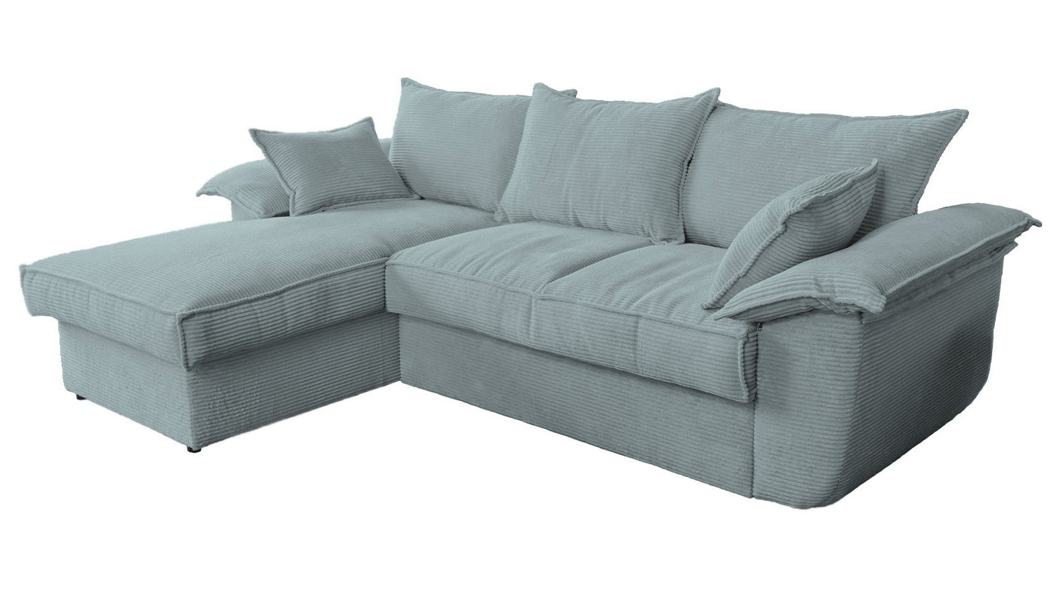 KAWOLA Sofa DAMETO Ecksofa Bettsofa Schlafsofa mit Stauraum Cord hellblau