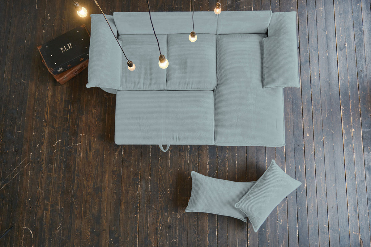 KAWOLA Sofa DAMETO Ecksofa Bettsofa Schlafsofa mit Stauraum Cord hellblau