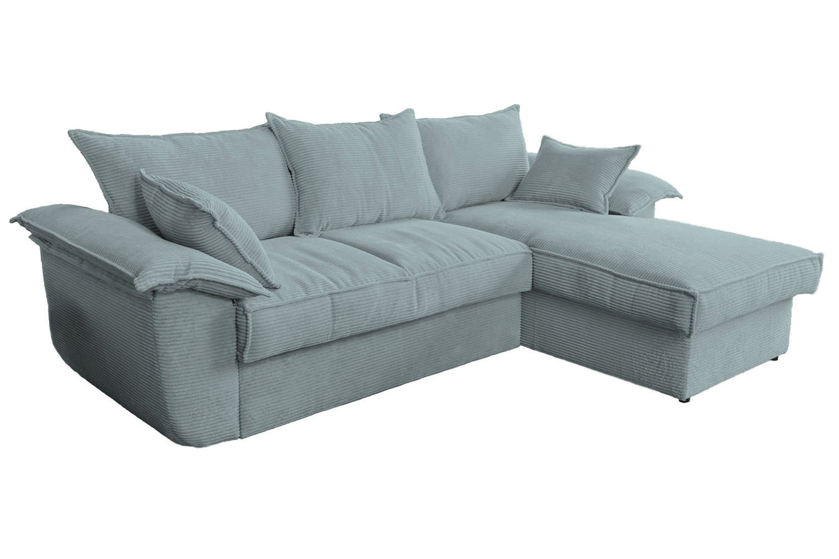 KAWOLA Sofa DAMETO Ecksofa Bettsofa Schlafsofa mit Stauraum Cord hellblau