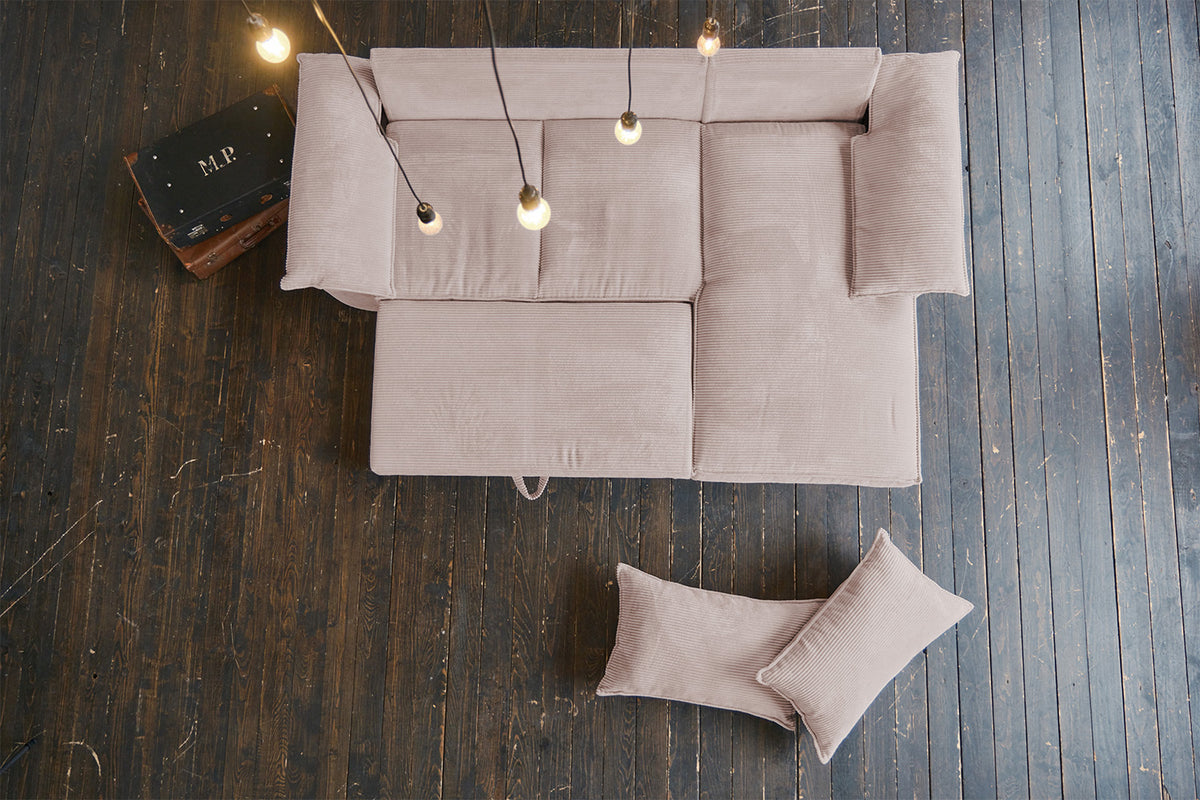 KAWOLA Sofa DAMETO Ecksofa Bettsofa Schlafsofa mit Stauraum Cord rosa