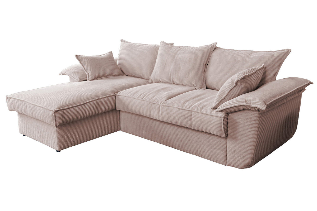 KAWOLA Sofa DAMETO Ecksofa Bettsofa Schlafsofa mit Stauraum Cord rosa