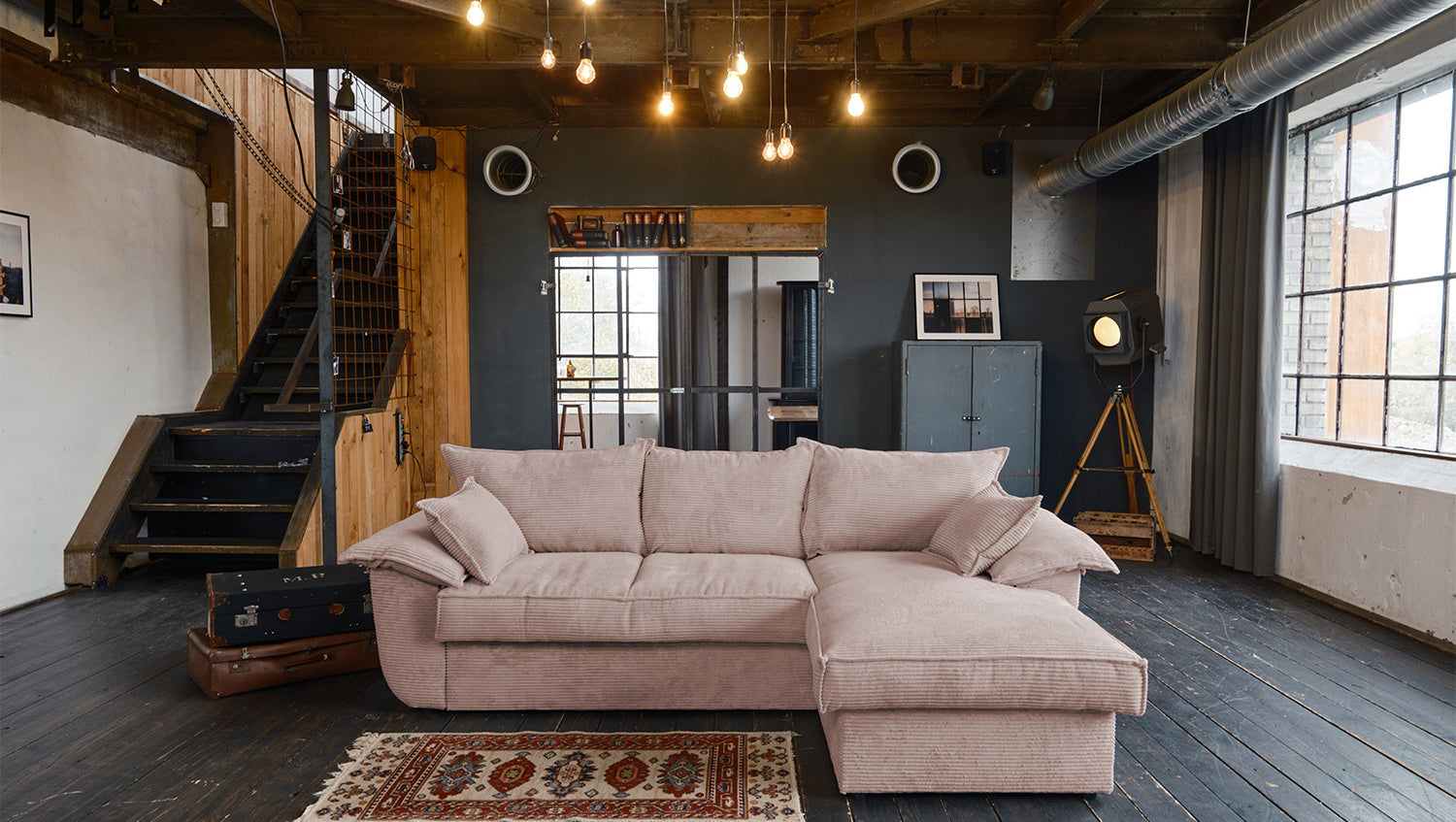 KAWOLA Sofa DAMETO Ecksofa Bettsofa Schlafsofa mit Stauraum Cord rosa, Rechts