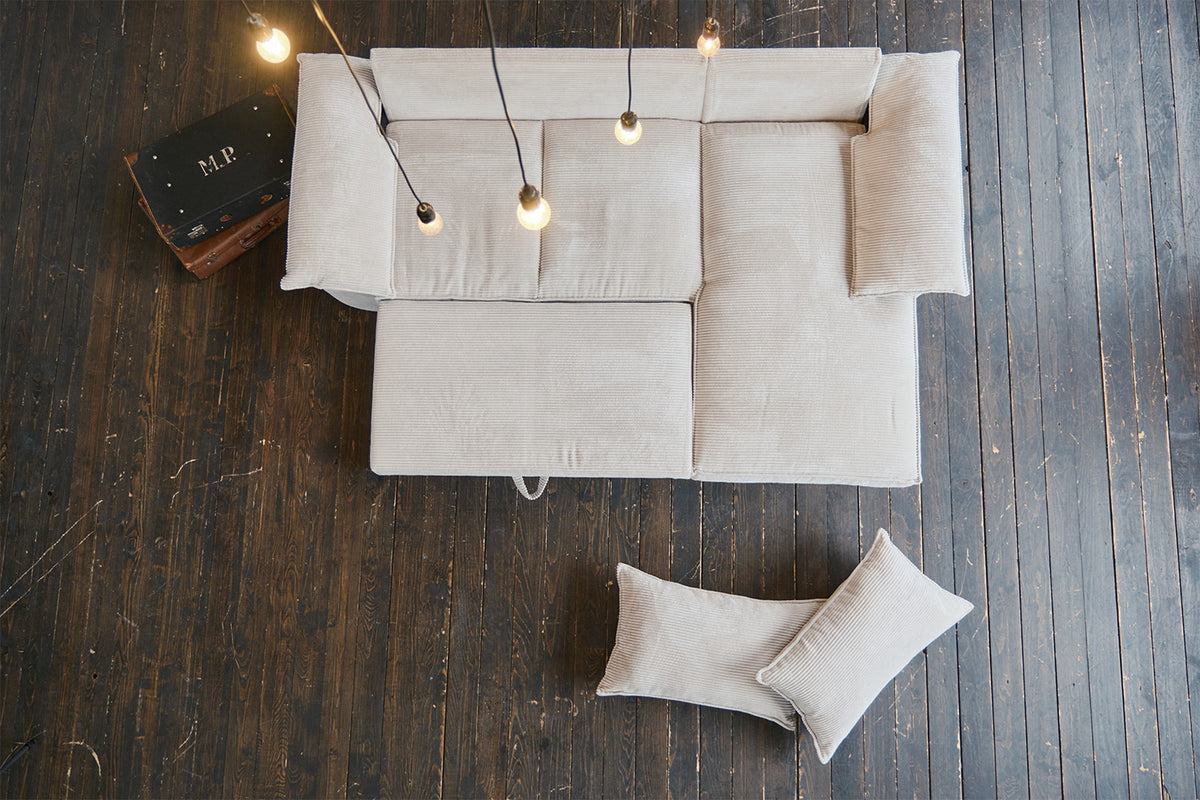 KAWOLA Sofa DAMETO Ecksofa Bettsofa Schlafsofa mit Stauraum Cord weiß